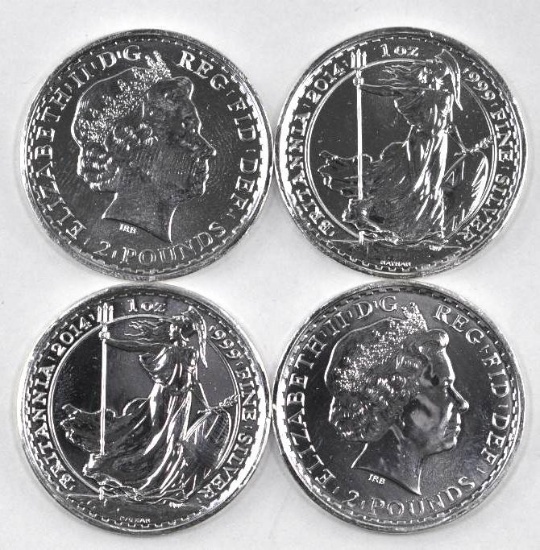 Group of (4) 2014 Great Britain Britannia 1oz. .999 Fine Silver