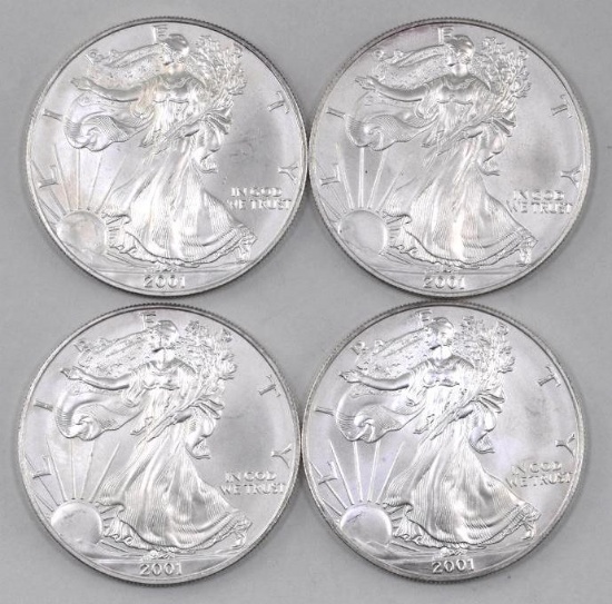 Group of (4) 2001 American Silver Eagle 1oz.