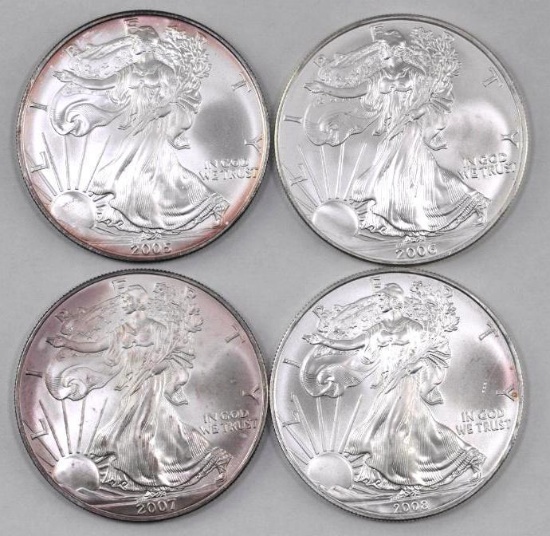 Group of (4) American Silver Eagle 1oz.