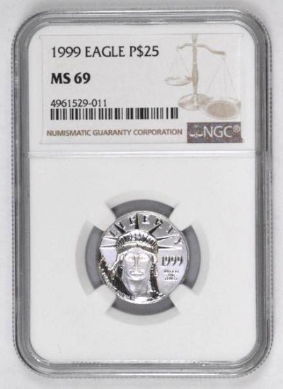 1999 $25 American Platinum Eagle 1/4oz. (NGC) MS69.