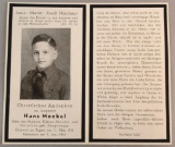 Rare Original Hitler Youth Death Card