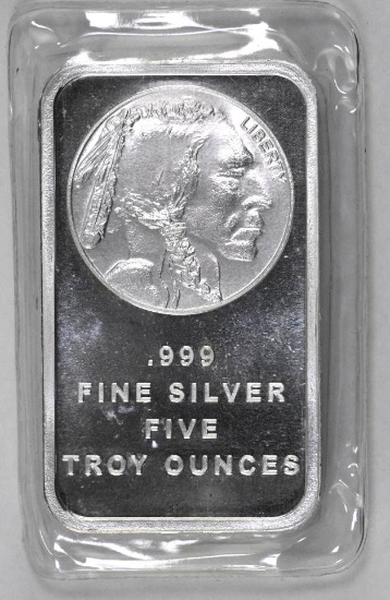 Silver Towne 5oz. .999 Fine Silver Indian /Buffalo Ingot/Bar