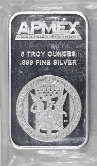 Apmex 5oz. .999 Fine Silver Ingot/Bar