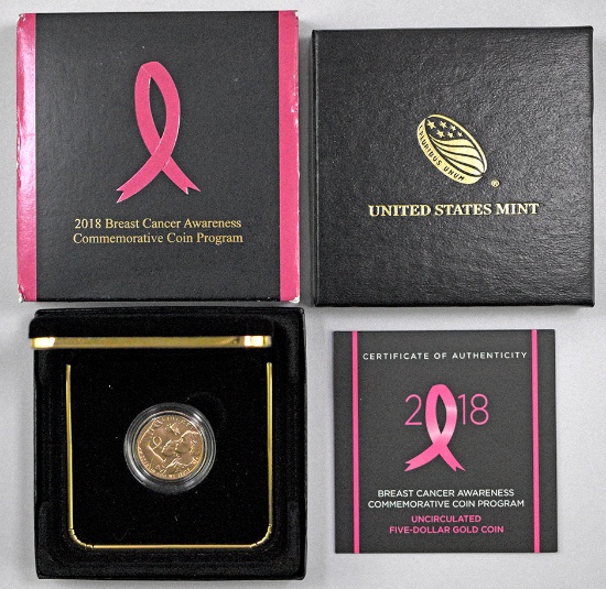 2018 $5 Breast Cancer Awareness Commemorative Gold