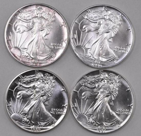 Group of (4) American Silver Eagle 1oz