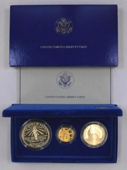 1986 3-Coin Statue of Liberty Commemorative Half & Silver Dollar & $5 Gold Proof