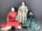 Group of 3 assorted porcelain head dolls