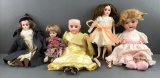 Group of 5 antique bisque dolls