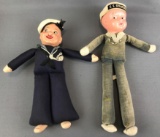 Group of 2 vintage soft body sailor dolls