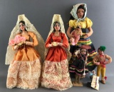 Group of 6 assorted Folk Art dolls