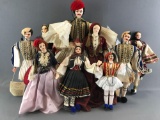 Group of 10 hand painted Greek cloth dolls
