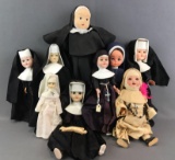 9 piece group of assorted Catholic Nun dolls