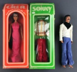 Group of 3 Mego Corp Sonny and Cher action figure and accessories