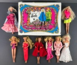 Group of 9 Mattel Barbie and vintage double doll case