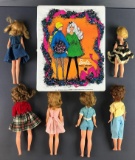 Group of 6 Ideal Tammy dolls and vintage Mattel Barbie doll trunk