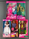 Group of 5 Mattel Barbie and Ken dolls in original packaging