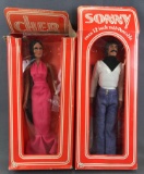 Group of 2 vintage 1976 Mego Corp Sonny & Cher fashion dolls in original packaging