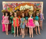 17 piece group Topper Toys Dawn and her Friends doll case and dolls