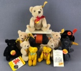 Group of 11 vintage jointed Steiff teddy bears and more