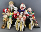 Group of 25+ assorted clown dolls