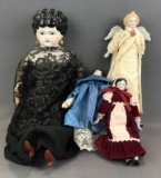 4 piece group assorted porcelain head dolls