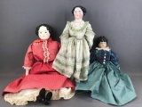 Group of 3 assorted porcelain head dolls