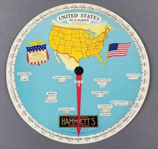 Vintage United States at a glance wheel chart/map