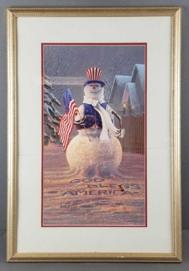 Framed signed Ol Mr. Glory snowman print