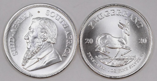 Group of (2) 2020 South Africa Silver Krugerrand 1oz. Rounds