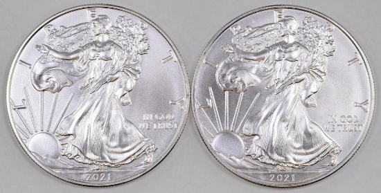 Group of (2) 2021 American Silver Eagle 1oz