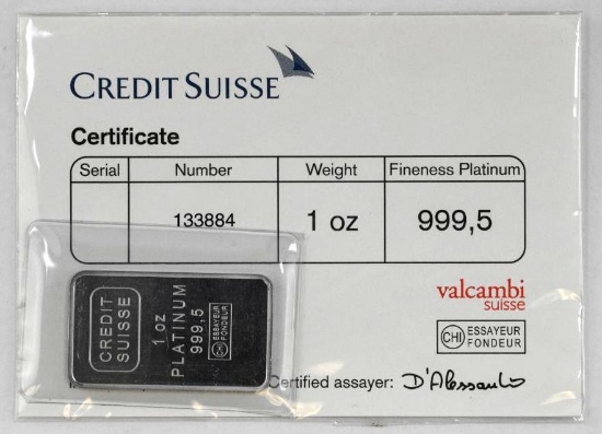 Credit Suisse 1oz. .9995 Fine Platinum Ingot/Bar