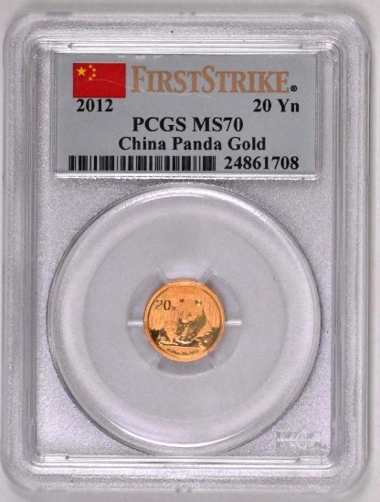 2012 China Gold Panda 1/20thoz. (PCGS) MS70 First Strike.