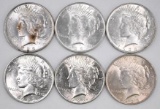 Group of (6) 1923 P Peace Silver Dollars