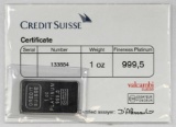 Credit Suisse 1oz. .9995 Fine Platinum Ingot/Bar