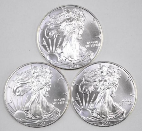 Group of (3) 2011 American Silver Eagle 1oz