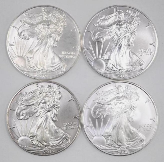 Group of (4) American Silver Eagle 1oz