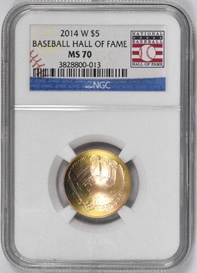 2014 W $5 National Baseball Hall of Fame Commemorative (NGC) MS70