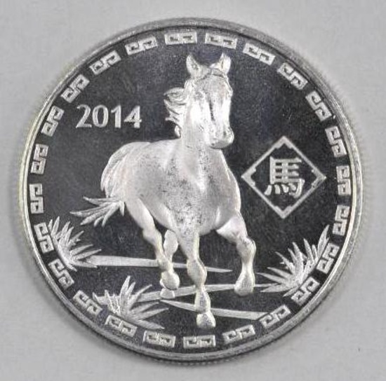 2014 Year of the Horse 1oz. .999 Fine Silver Round