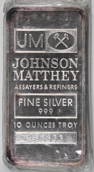 Johnson Matthey 10oz. .999 Fine Silver Ingot/Bar