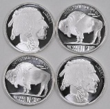 Group of (4) Indian / Buffalo Design 1oz. .999 Fine Silver Rounds.