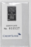 Credit Suisse 5 Grams .9995 Fine Platinum Ingot/Bar