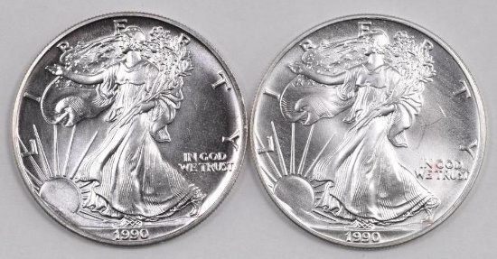 Group of (2) 1990 American Silver Eagle 1oz