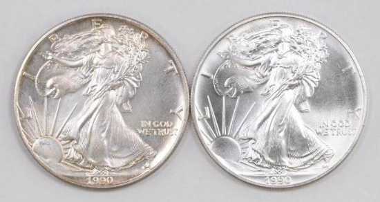 Group of (2) 1990 American Silver Eagle 1oz