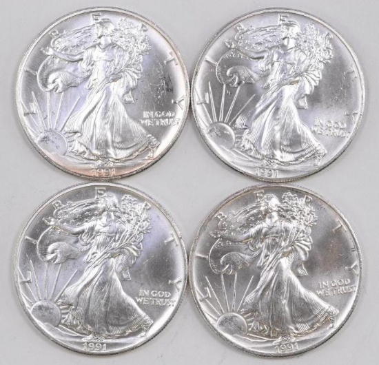 Group of (4) 1991 American Silver Eagle 1oz