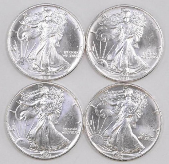 Group of (4) 1991 American Silver Eagle 1oz