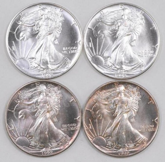 Group of (4) 1992 American Silver Eagle 1oz
