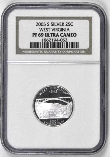 2005 S West Virginia Silver Quarter (NGC) PF69 Ultra Cameo