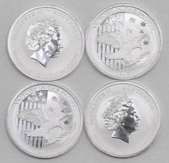 Group of (4) 2017 Australia 50 Cents Victory in the Pacific 1/2oz. .9999 Fine Silver