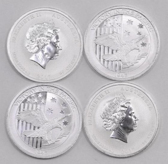 Group of (4) 2017 Australia 50 Cents Victory in the Pacific 1/2oz. .9999 Fine Silver