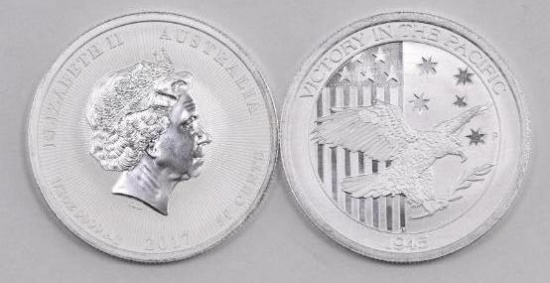Group of (2) 2017 Australia 50 Cents Victory in the Pacific 1/2oz. .9999 Fine Silver